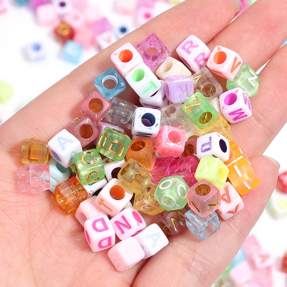 100Pcs Square Acrylic Letter Beads Mix Color Large Hole Alphabet Beads For Jewelry Making DIY Craft Friendship Bracelet Supplies