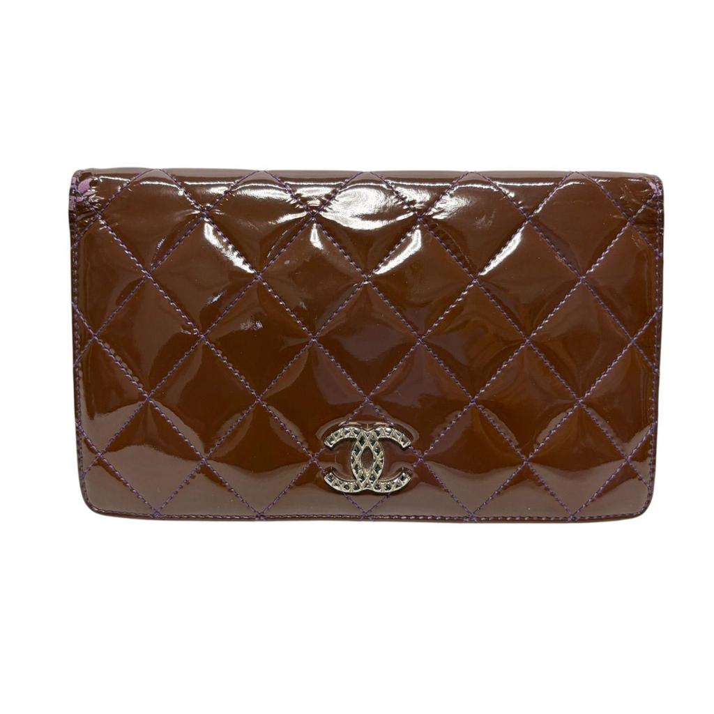 Used 5174 CHANEL quilted enamel PVC long wallet with coco mark flap purple