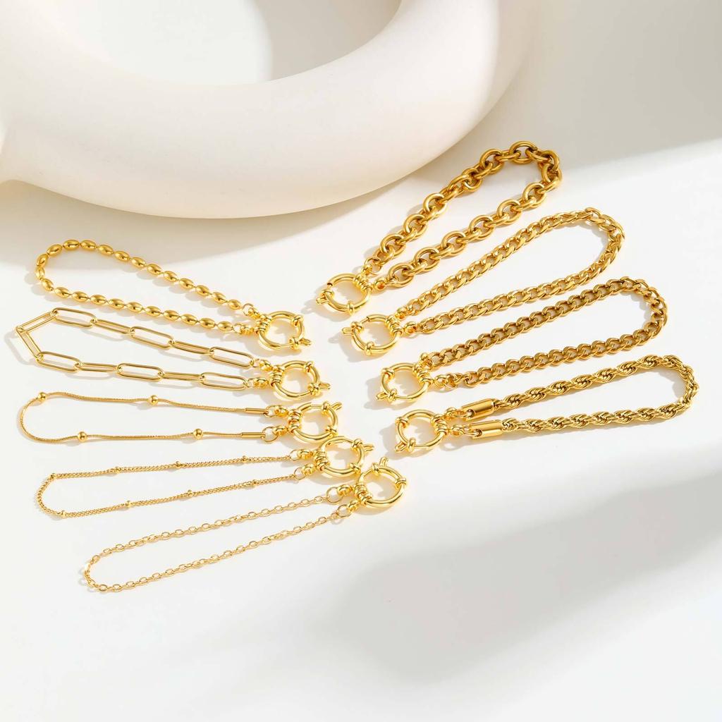 18k Gold Plated Braclet for Women, Spring Ring Clasp Bracelet, Stainless Steel Cuban/Paperclip/Snake/Rope Twist Chain Wirstband