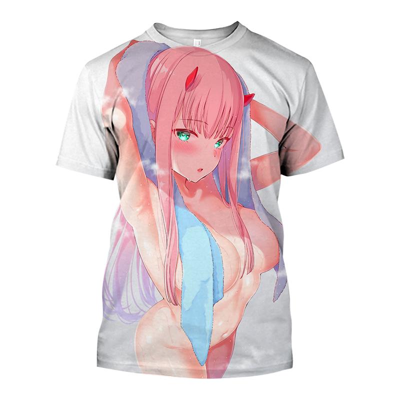 Летняя популярная мужская одежда аниме Darling In The Franxx Sexy Girl 3D Мужская футболка модная повседневная женская футболка с коротким рукавом большого размера