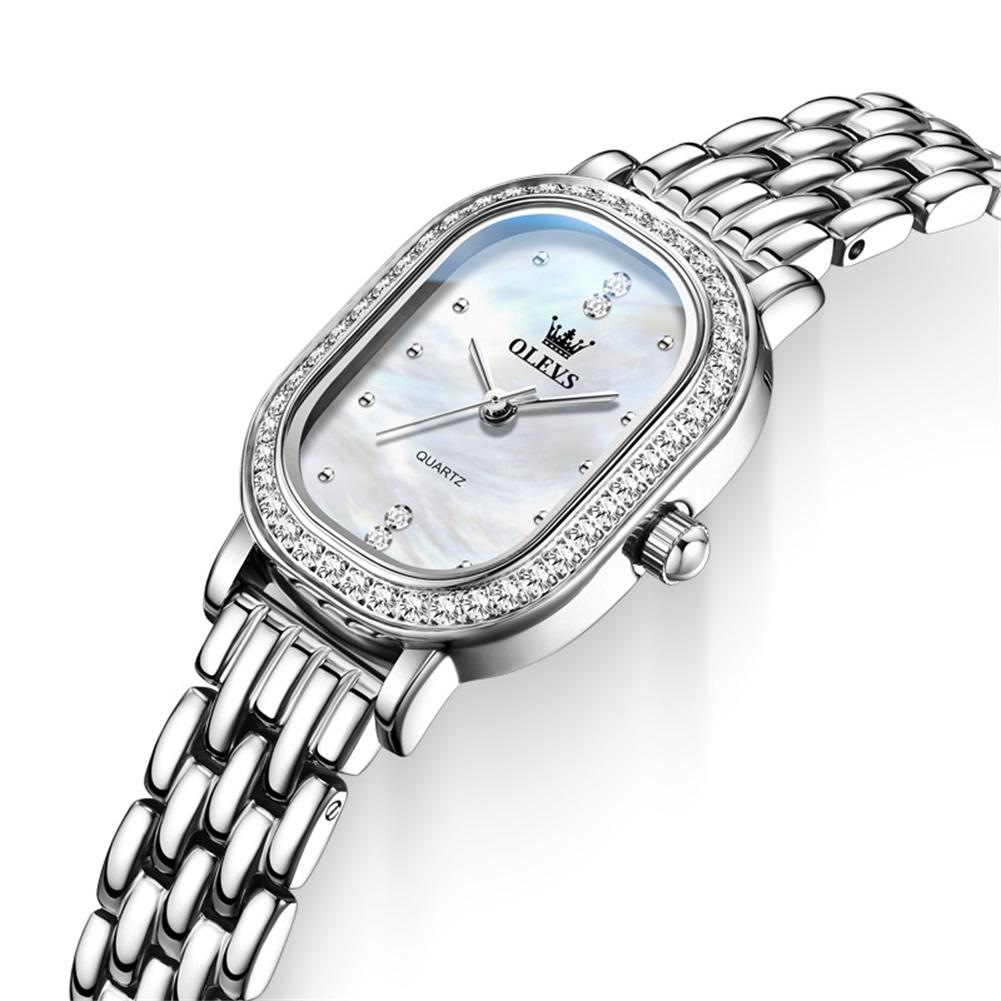 OLEVS Women Quartz Watch Oval Diamond Bezel Starry Sky Dial Stainless Steel Bracelet Ladies Fashion Wristwatch Female Gift