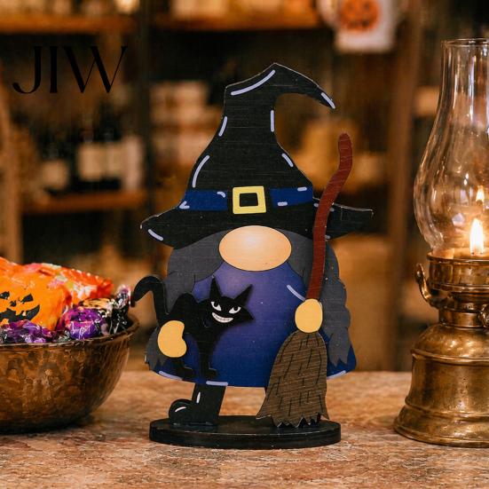 Halloween Table Decorations Wooden Gnome Figurine, Faceless Ghost Pumpkin Witch Stable Base Decor Ornament for Shelf Table, Rustic Party Centerpiece