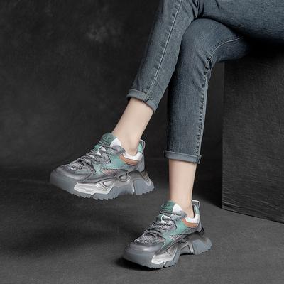 5 см Воздушная сетка Натуральная кожа Массивные кроссовки Балетки Ботильоны Осенние кроссовки Женские Удобные Весенне-летние Смешанные цвета Ботильоны Обувь