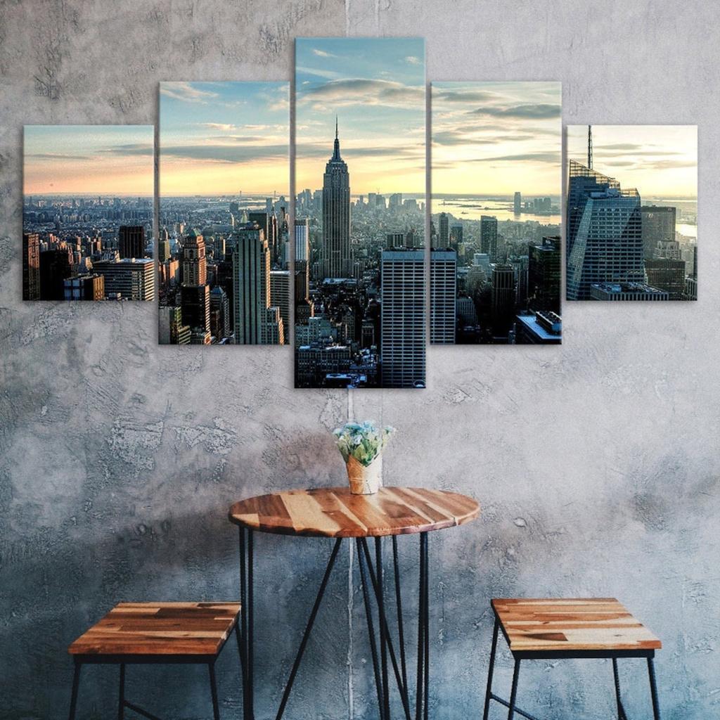 New York City Buildings Landscape 5 Piece Five Panel Wall Canvas Print Modern Art Poster Picture Home Decor Gift For Him For Her