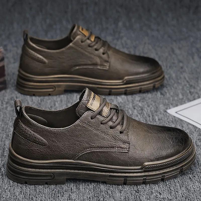 Кожаная обувь для мужчин Плоская Нескользящая и Водонепроницаемая Круглый носок Мужская Повседневная обувь Взрослые По акции Низкая цена Мода 2024 Дизайнерская