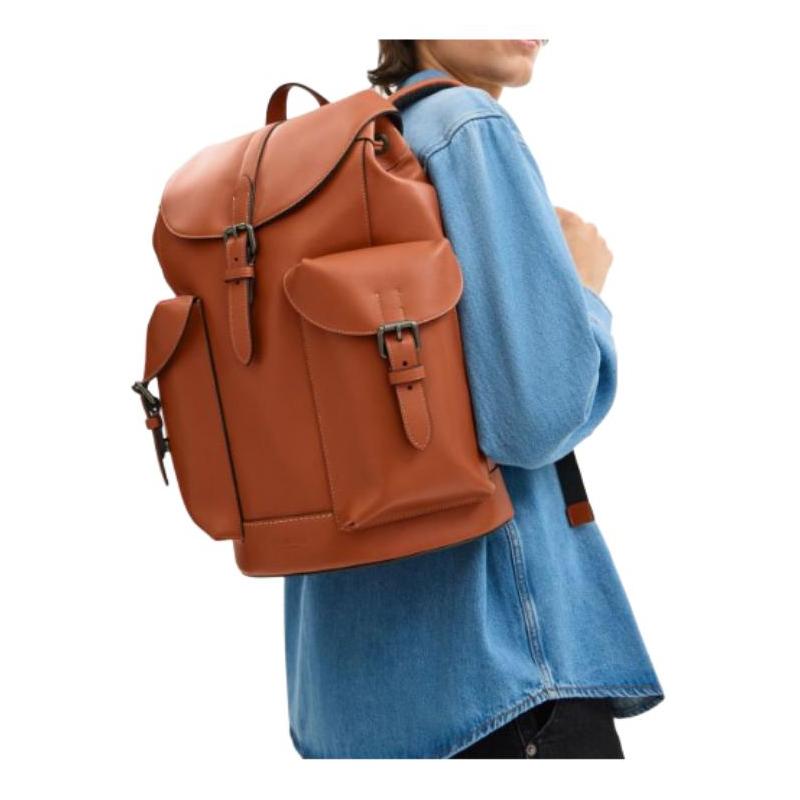 COACH WARNER 31 adjustable shoulder strap cowhide backpack large size unisex couple model brown