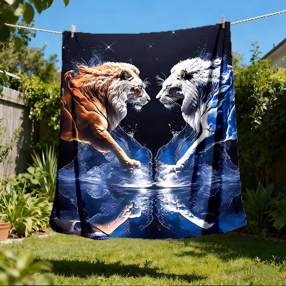 1pc Lion Artwork Print Outdoor Blanket, Lightweight Polyester,