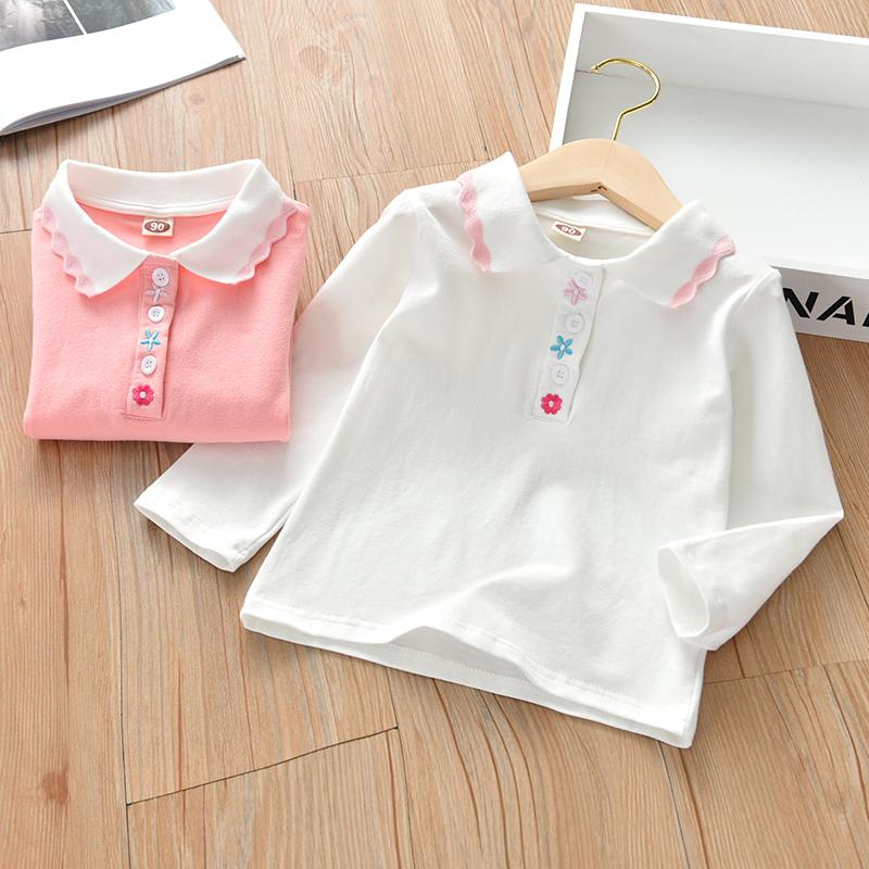 Белая рубашка для маленьких девочек, весенне-осенняя детская хлопковая блузка с длинными рукавами и лацканами, детская одежда, топы