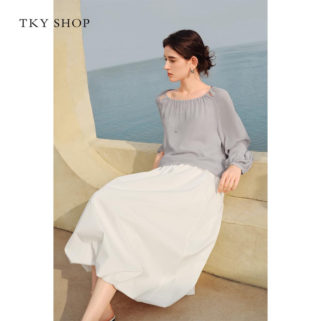 [100% mulberry silk] round neck silk top for women's summer new thin top, light luxury commuting temperament