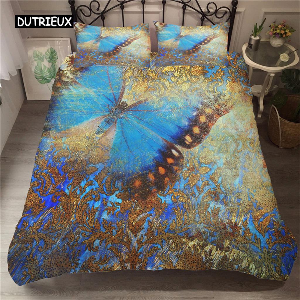 Комплект постельного белья с изображением бабочек, двойной размер, красочный узор в виде летящих бабочек, комплект постельного белья для детей, дышащий мягкий пододеяльник из микрофибры