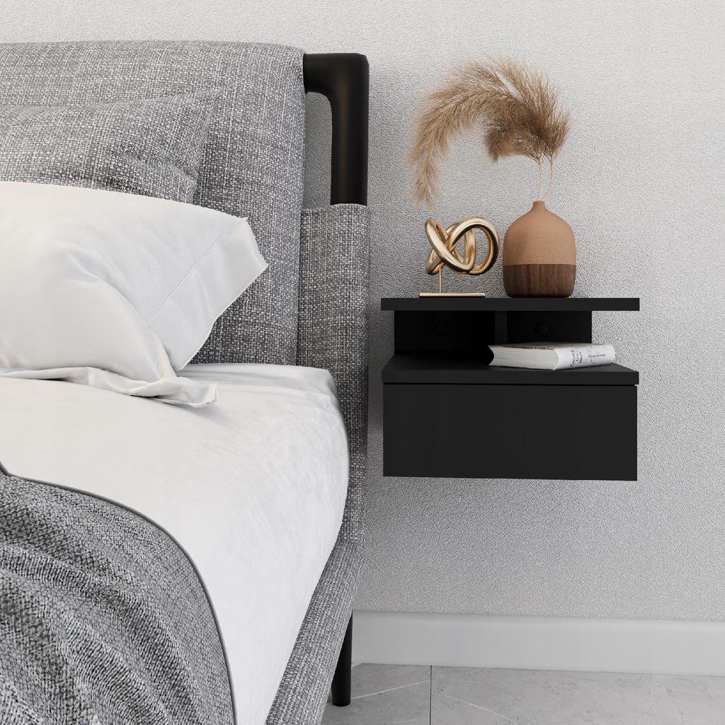 Wall-mounted Nightstand with Drawer 32x35x23 Black