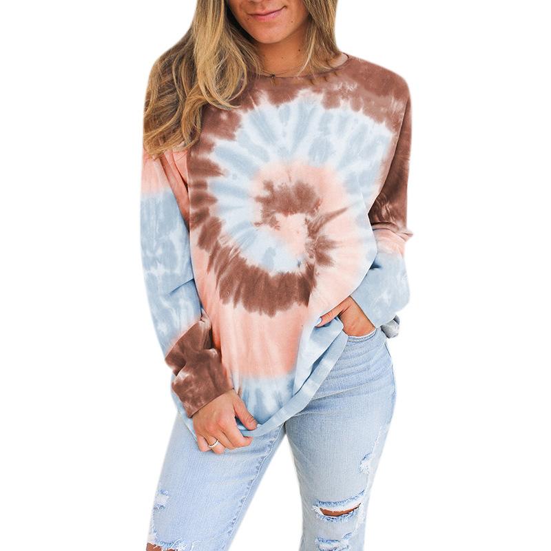 Женская футболка с принтом Tie Dye Повседневная Футболка на выходные Толстовки Streetwear Футболка с рисунком Футболка с длинным рукавом Круглый вырез Базовая
