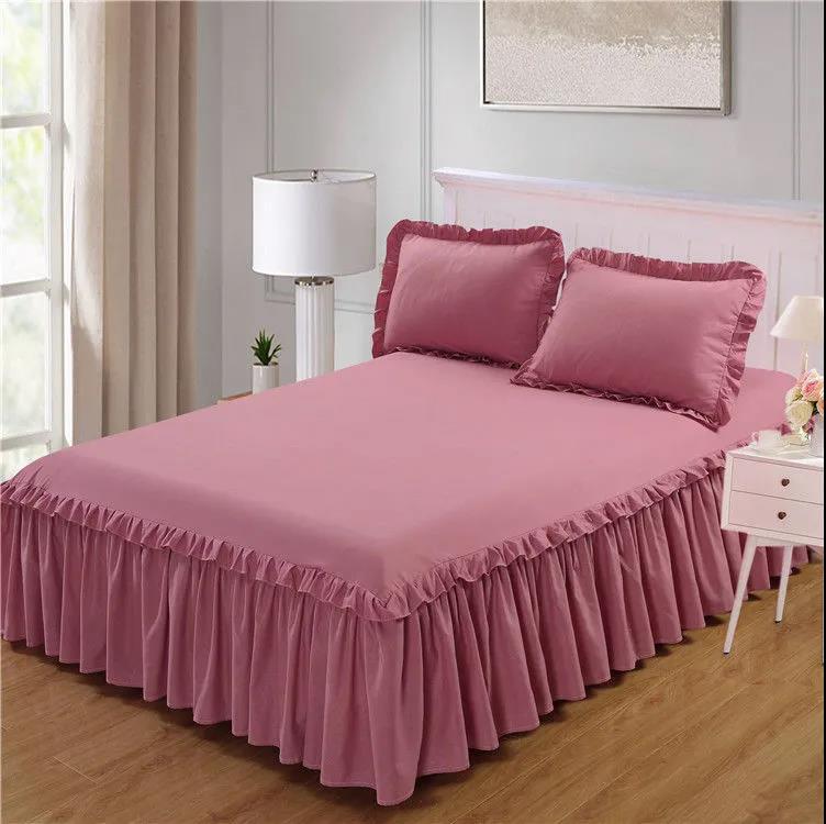 Solid Color Bedspread Bed Skirt Three-piece Cover Simmons Non-slip Bed Sheet Bed Sheet Protective Cover Skin-friendly Nude Sleeping