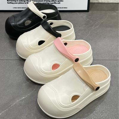 Модные женские пещерные туфли на толстой подошве из ЭВА 2025 Новые двухцветные туфли с закрытым носком, увеличивающие рост, Обувь для пляжного отдыха