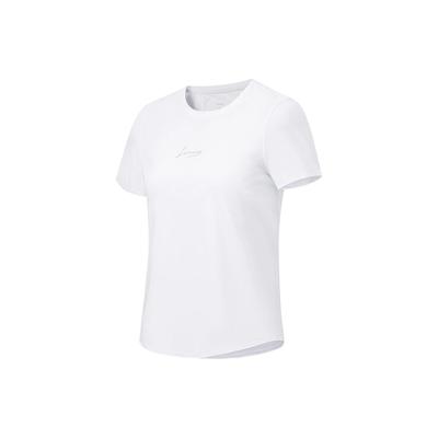 Li Ning Plain Logo Print Round Neck Pullover Short Sleeve T Shirt Women Tops White ATST230-6