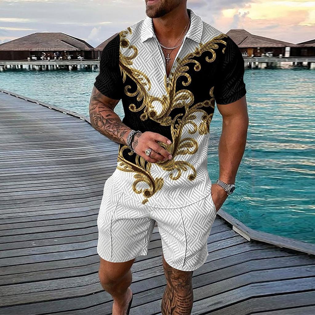 Men's Short Sets Outfits 2 Piece Summer Tracksuit Short Sleeve Shirt And Shorts Set Casual Sport Suit