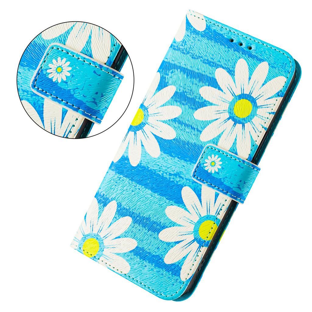 Blue Daisy Luxury Painted Leather Case Wallet Book Style Cover for Oppo A72/A52/A92 4G,A36 4G,Reno 8/9,Realme 8/9/10/11/12...