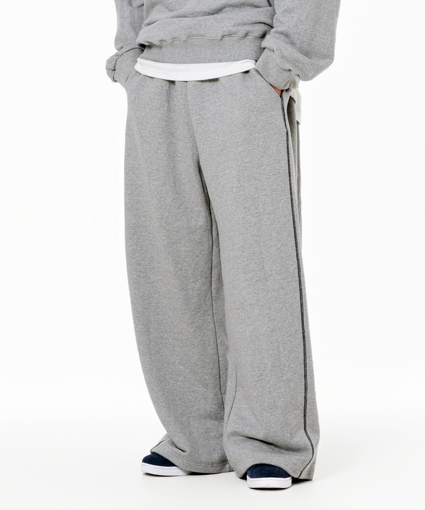 MOZMOZ [Set] Blurring Stitch Raglan Oversized Sweatshirt + Stitch Wide Training Pants Gray