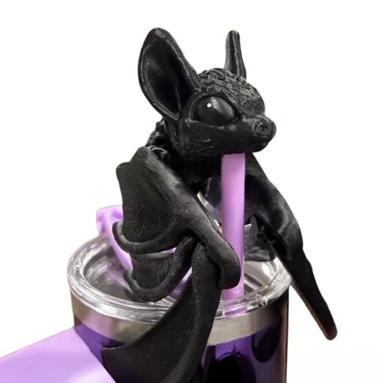 Halloween Bat Tumbler Straw Cover Reusable Dust-proof No Spill 3D Printed Bat 10/12MM Tumbler Straw Tip Topper Protector Cap Tumbler Accessories