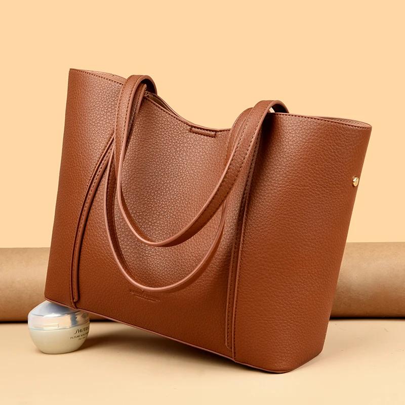 Женская высококачественная кожаная сумка через плечо, сумка-тоут с фирменной надписью, большая сумка