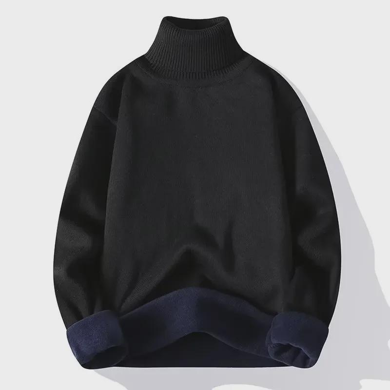 Men's Solid Color High Collar Fleece Sweater - European & American Casual Pullover Jacket for Autumn/Winter
