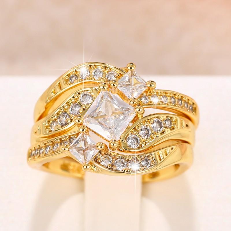 Huitan Luxury Princess Square CZ 3 шт. набор колец для женщин новые современные модные обручальные свадебные женские аксессуары новые ювелирные изделия