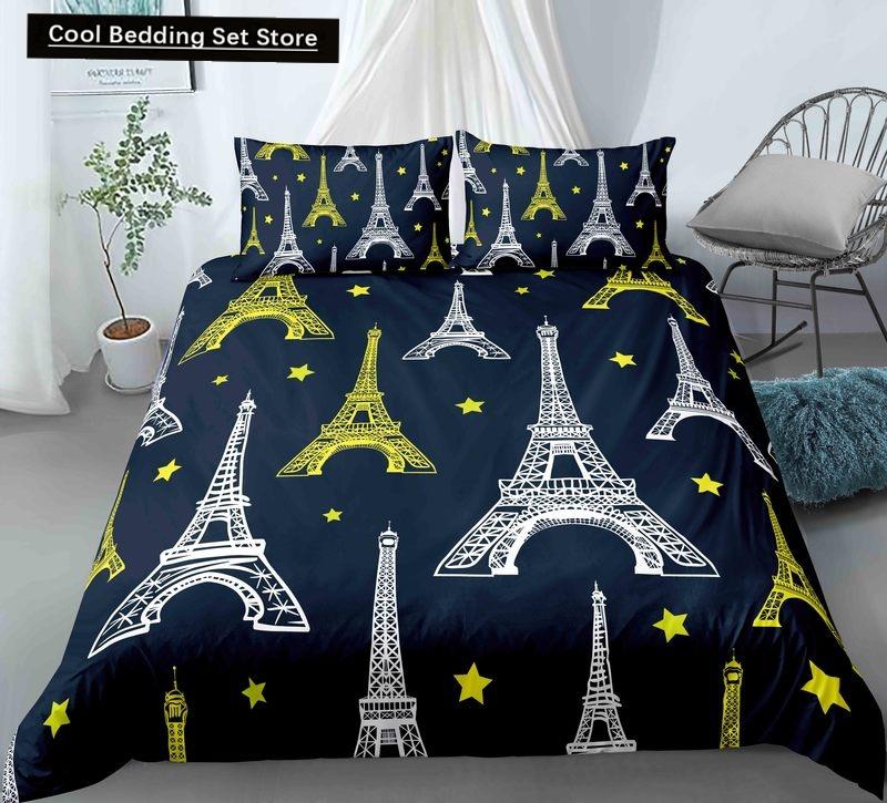 Пододеяльник с изображением парижской башни King Queen Знаменитые здания во Франции Комплект постельного белья для взрослых Розовый Романтический 2/3 шт. Полиэстеровый пододеяльник