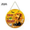 Wall Hanging Props for Halloween Wooden Trick or Treat Door Hanger, Pumpkin Ghost Bat Spider Web Welcome Classic Signs Sign with Jute Rope, Farmhouse