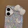 For iPhone 16 Case Rhinestone Bowknot Decor Epoxy Hybrid Phone Cover with Strap