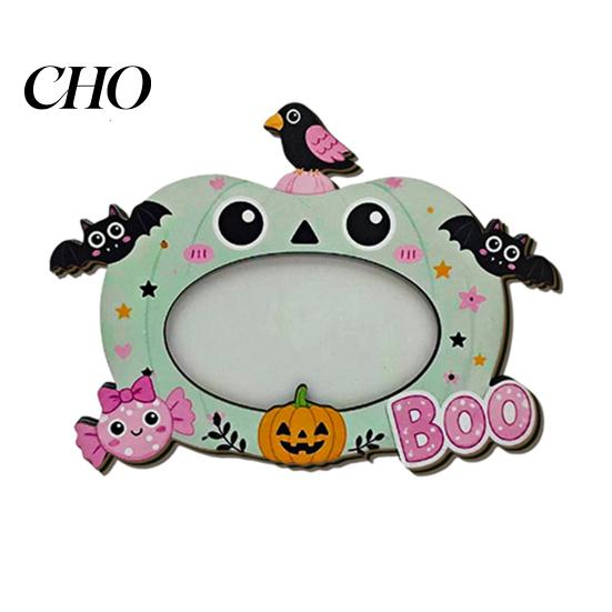 Double Sided Wooden Photo Holder Halloween Frame, Pumpkin Ghost Cat Cutout Picture Decorative Stand Holder, Double-sided Holiday Tabletop Decor