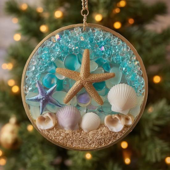 Starfish & Shell Hanging Ornament Acrylic Coastal-Themed Decor for Christmas Tree Home Party Beach Style Gift Idea