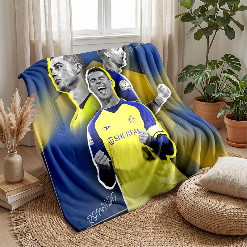 Cristiano Ronaldo Printed Flannel Blanket Skin Friendly Warm Decorative Throw for Indoor Couch Bed Daily Use