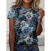 Colorful Flower Pattern Women Loose Round Neck Tshirt Women Top T Shirt Fashion Tee Quick Drying Clothing Trendy Vacation Tee
