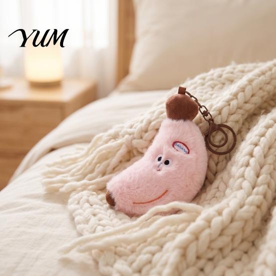 Banana Shape Backpack Accessory Cute Plush Keychain, Soft Stuffed Fruit Pendant Macaron Color Decor with Embroidered Face, Cartoon Bag Charm