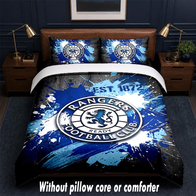 Rangers FC Design Bed Bedding Set 1 Duvet Cover + 2 Pillowcases Soft Breathable Household Bed Linens
