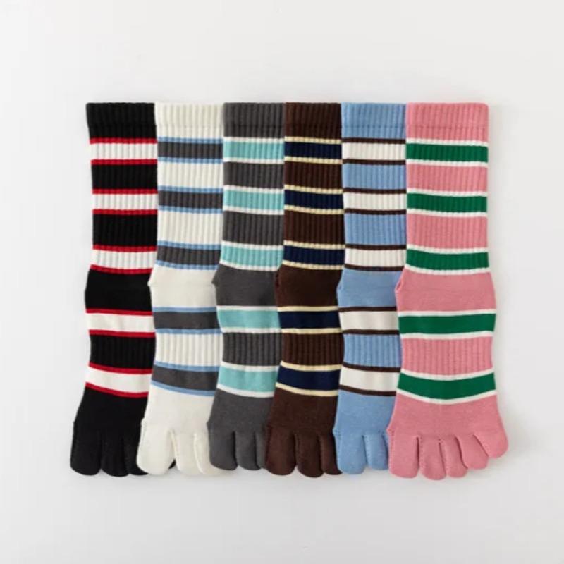 Носки для йоги с пятью пальцами, повседневные полосатые, для занятий в помещении, для пилатеса, силиконовые нескользящие, женские профессиональные фитнес-носки для танцев и спорта