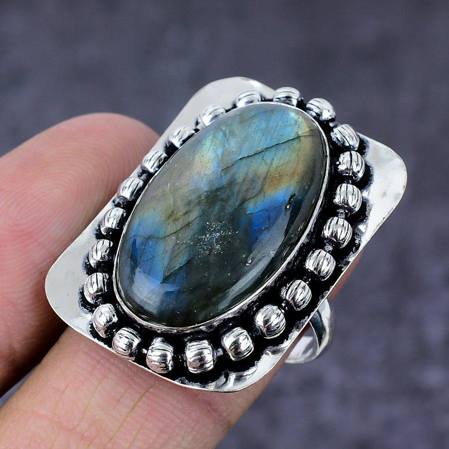 Labradorite Gemstone Handmade 925 Sterling Silver Gift Jewelry Ring Size 9 W7O06