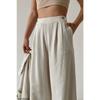 Female Beige Double Button Detailed Waist Tire Linen Palazzo Pants