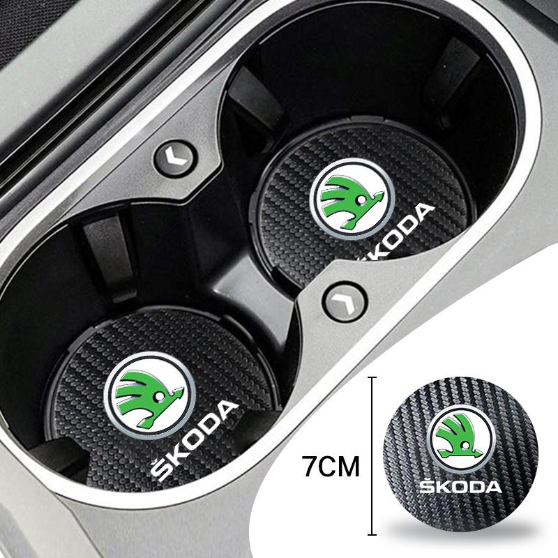 CGS1 Car Coaster Waterproof Non-Slip Mat Water Cup Slot Decorate For Skoda Octavia 2 3 Fabia A7 Rapid Superb Kamiq Kodiaq Accessories