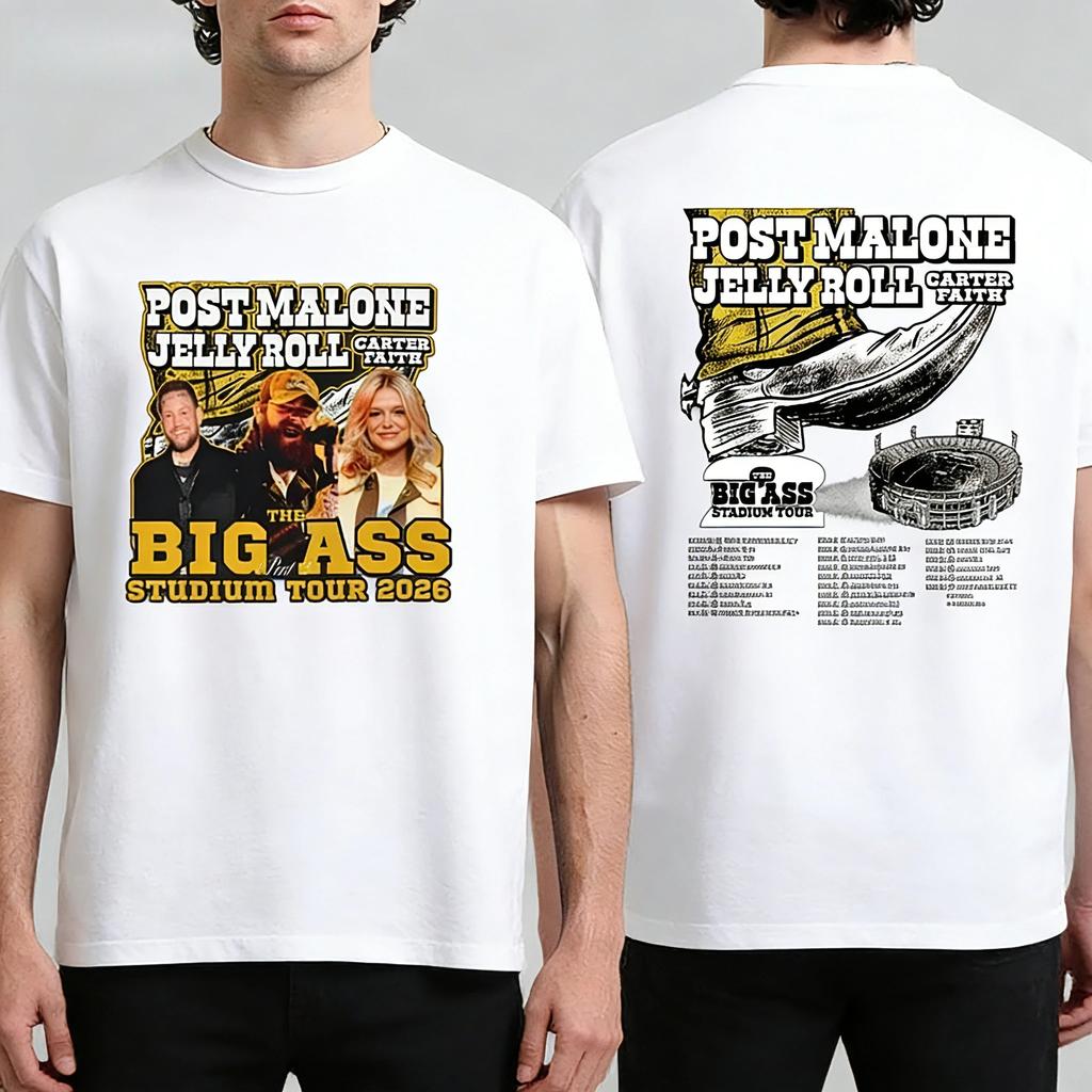 Футболка Post Malo_Ne Tour 2026 в Big Ass Stadium Tour Концертный Групповой Мерч Удобная Ретро Мода Футболка Y2k Хип-Хоп Уличная Одежда Оверсайз Футболка