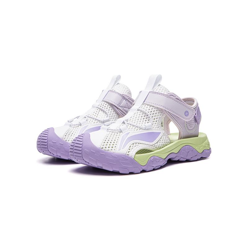 Li Ning Kids Comfortable Versatile Soft Sole Sandals Kids Footwear Standard-White Rose-Purple YKUU044-4