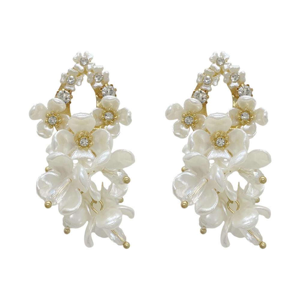 Exaggerated Beach Earrings Crystal Petals Stud Earrings French Style Flower Dangle Earrings Gifts