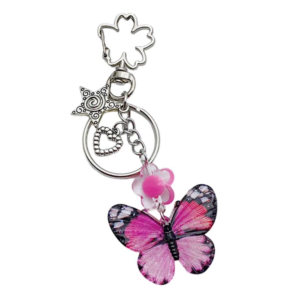 Elegant Butterfly Star Pendant Keyrings Unique Butterfly Pendant Keychain Beaded Phone Anti-Lost Chain Hangings Jewelry