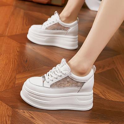 Сетчатые полые белые туфли женские 2025 новые весна и лето дышащие универсальные на толстой подошве туфли-маффины женские с внутренней танкеткой женские туфли