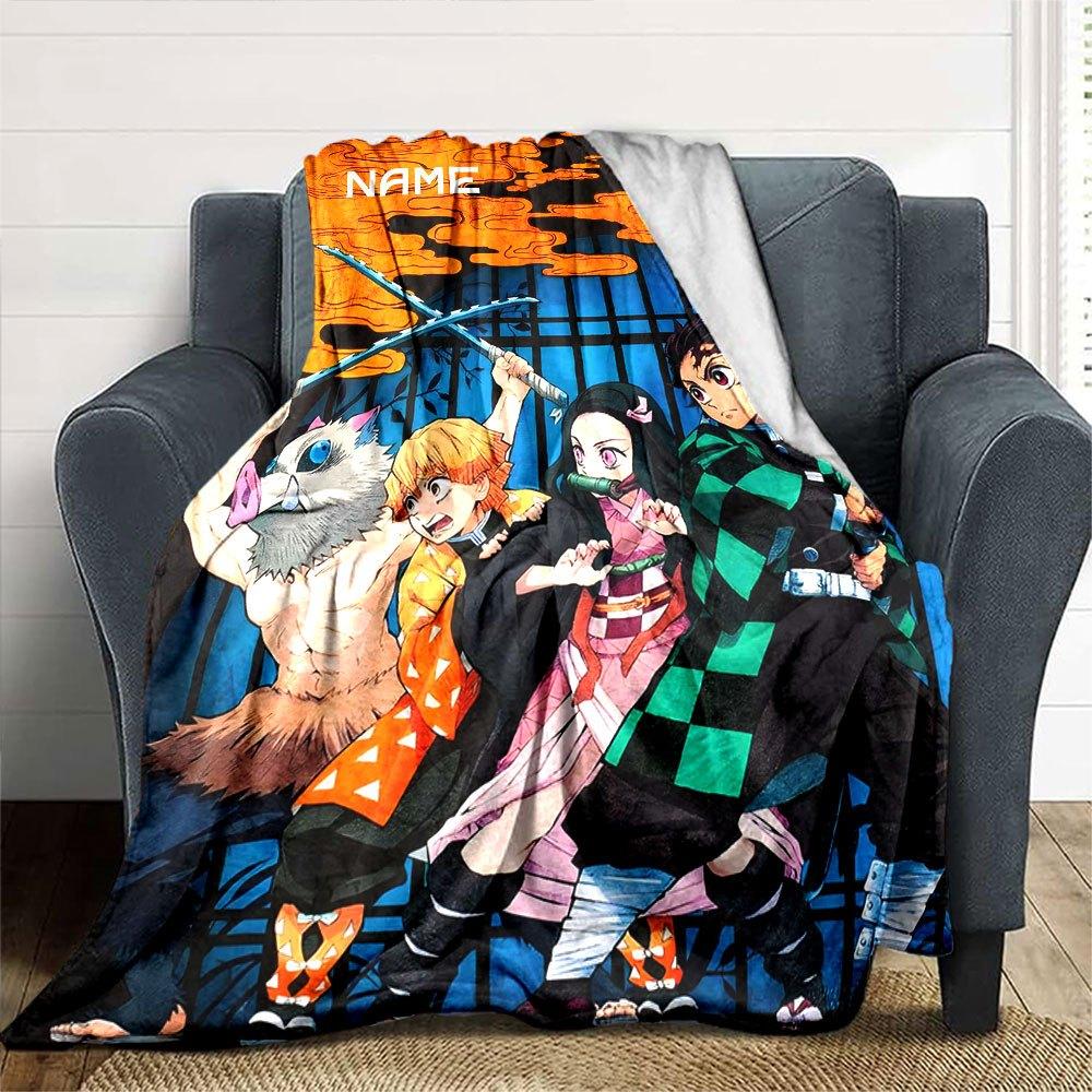 Demon Slayer Heroes Throw Customizable Blanket Customize Your Name Soft Warm Cozy Suitable For Sofa Couch Office Bed Picnics Ideal For All Seasons