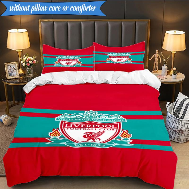 Liverpool Football Club 3pcs Bedding,Including 1pc Duvet Cover And 2pcs Pillowcases Perfect for Christmas,Ideal for Bedroom, Dormitory