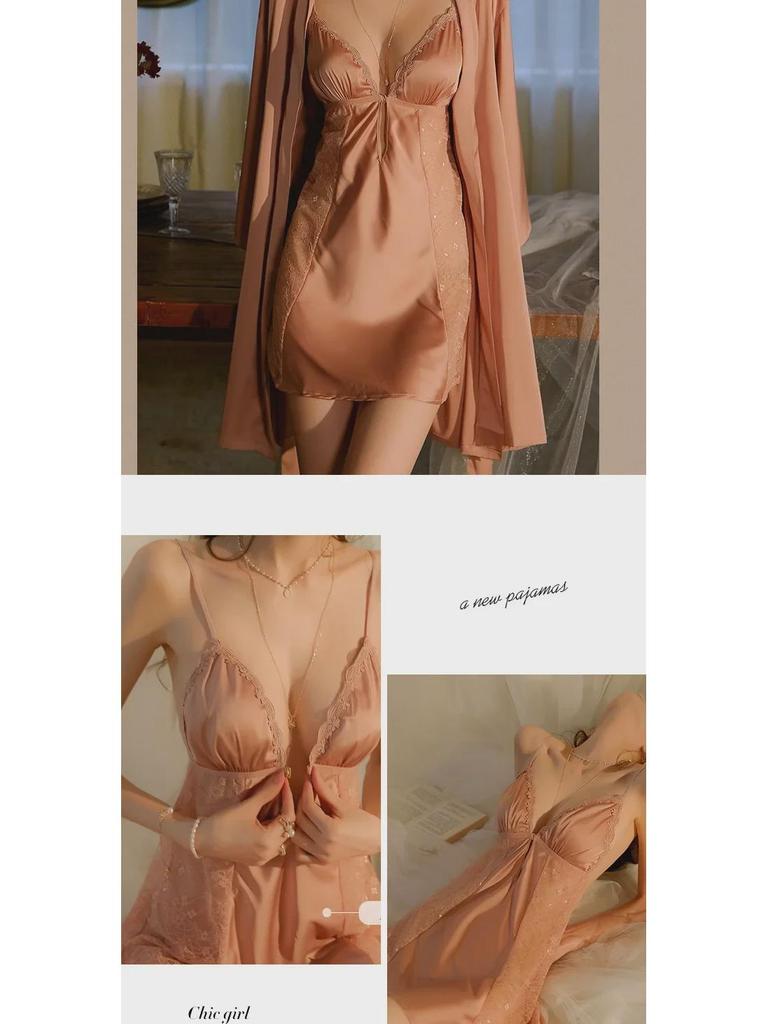 Women's Sexy Backless Nightgown Pajamas Set with Chest Pads