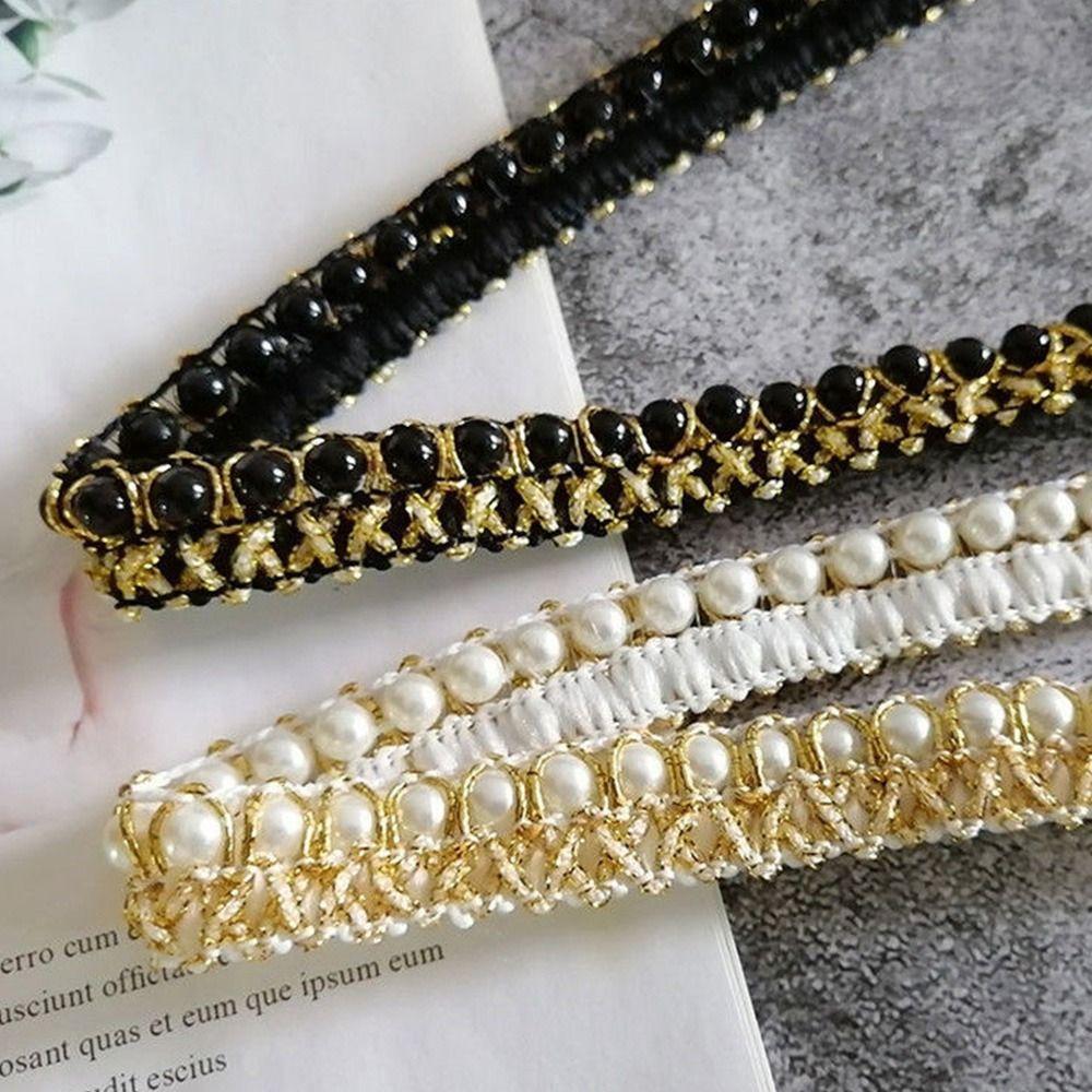 Needlework Applique Fabric Beaded Lace Ribbon Hand-stitched Pearl Lace Trim Pearl Braid Lace Ribbon