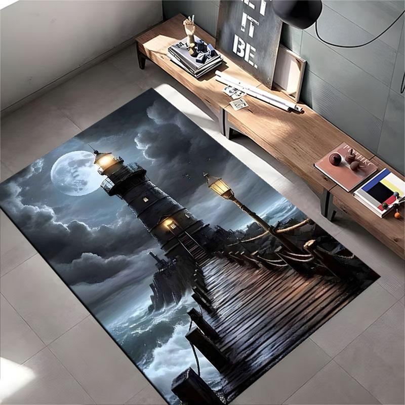 Moonlit Lighthouse Seascape suitable as a non-slip mat for the living room or bedroom sofa