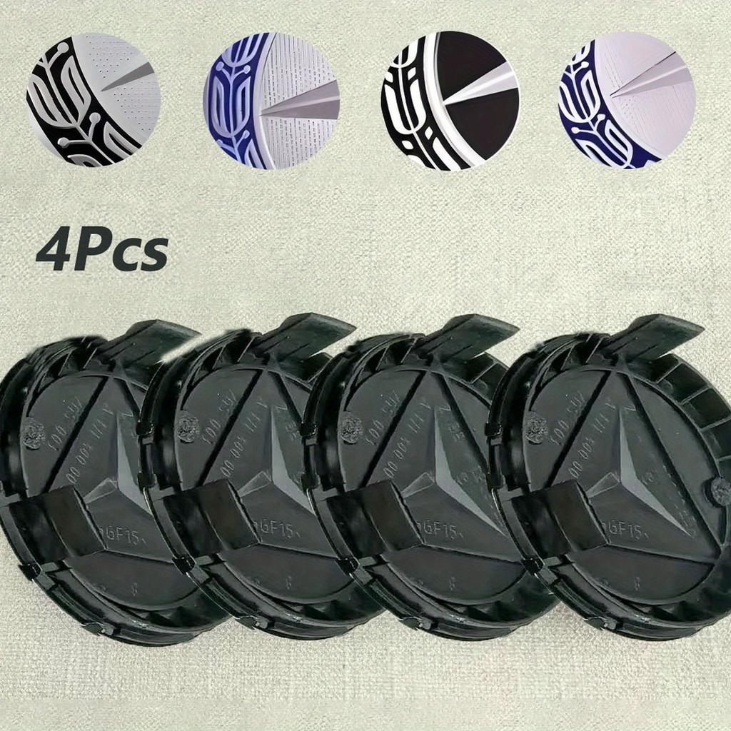 4pcs Is Suitable for Mercedes-Benz Hub Cover Label 75MM Mercedes-Benz Wheat Ear Hub Center Cover Silver Black Plastic Tire Cover Label.